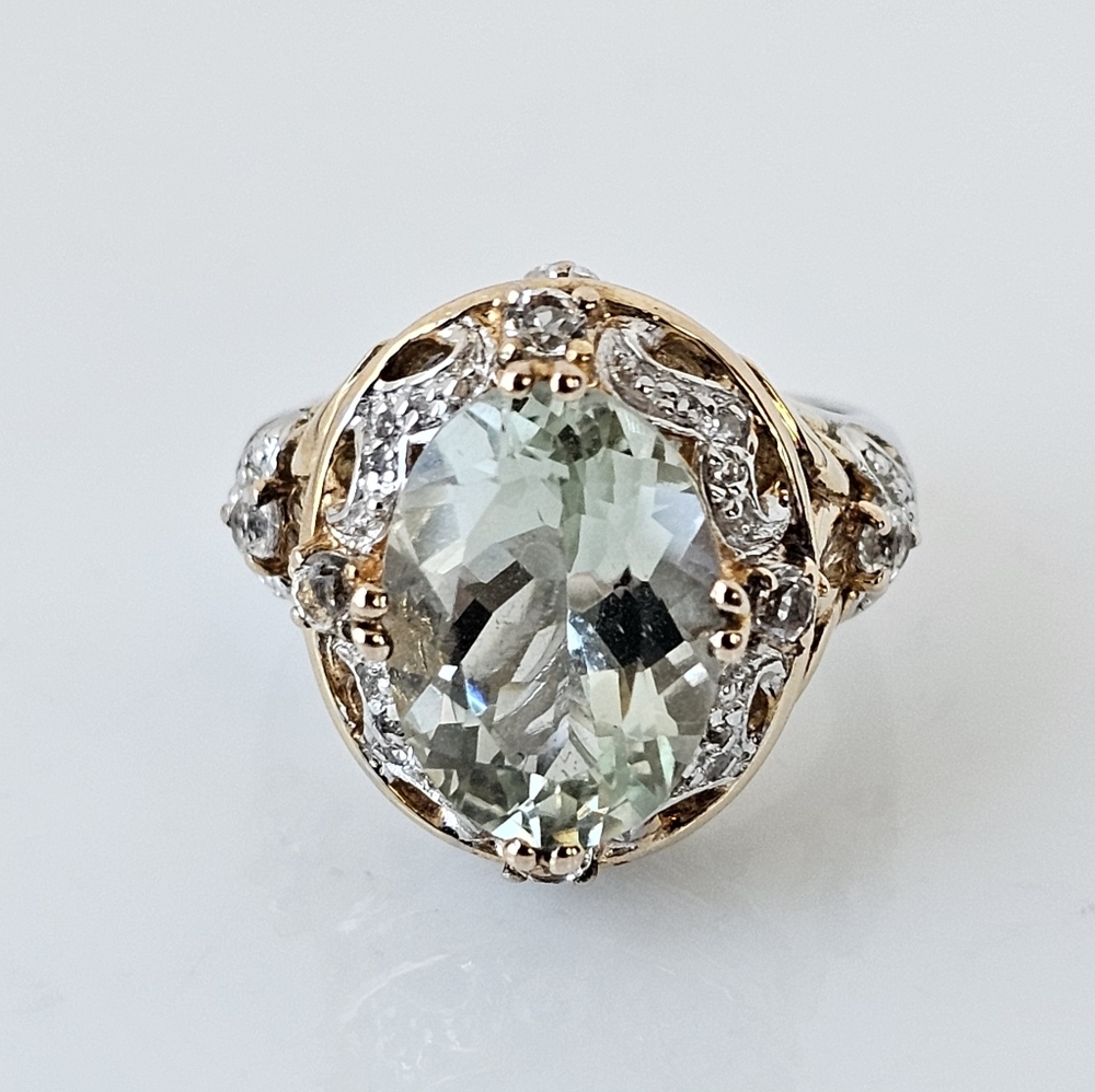 Victoria Wieck Prasiolite & White Topaz Ring 14k Gold & Sterling Silver Sz 7! - Picture 2 of 10